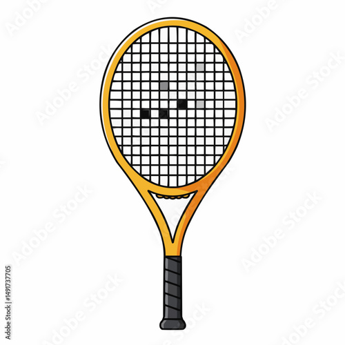 Vector illustration of a tennis racquet with yellow frame and black strings