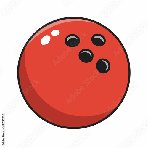 Part of a red bowling ball with black holes and a white highlight sits on a white backdrop