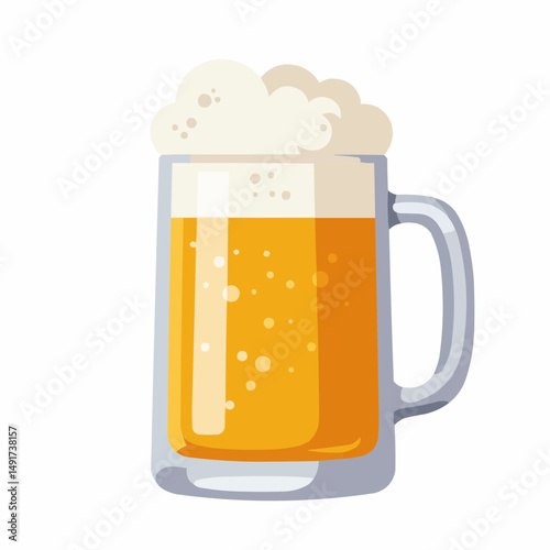 A light beer in a mug with a lot of white foam overflows the top of the glass