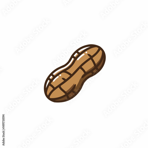 A stylized peanut illustration in brown and white on a plain background
