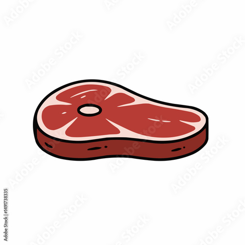 An illustration of a raw steak with fat marbling isolated on a white backdrop