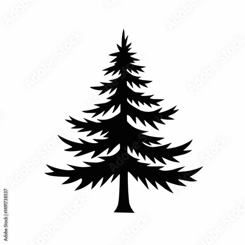 Silhouette of a fir tree isolated on a white background. Evergreen, coniferous tree