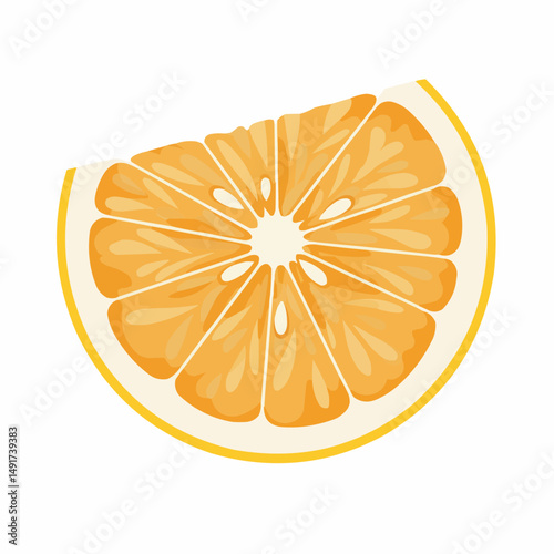 A vibrant orange slice is presented, with segments radiating from the center