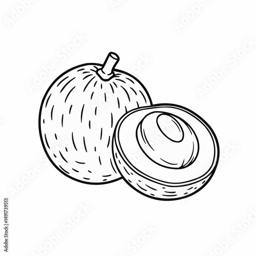 Simplified black and white illustration of a halved tropical fruit