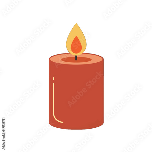 Simple Red Cylindrical Candle With Flame