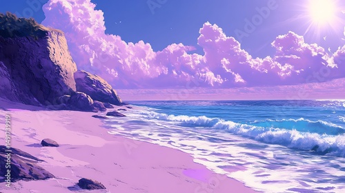 Pastel beach scene illustration
