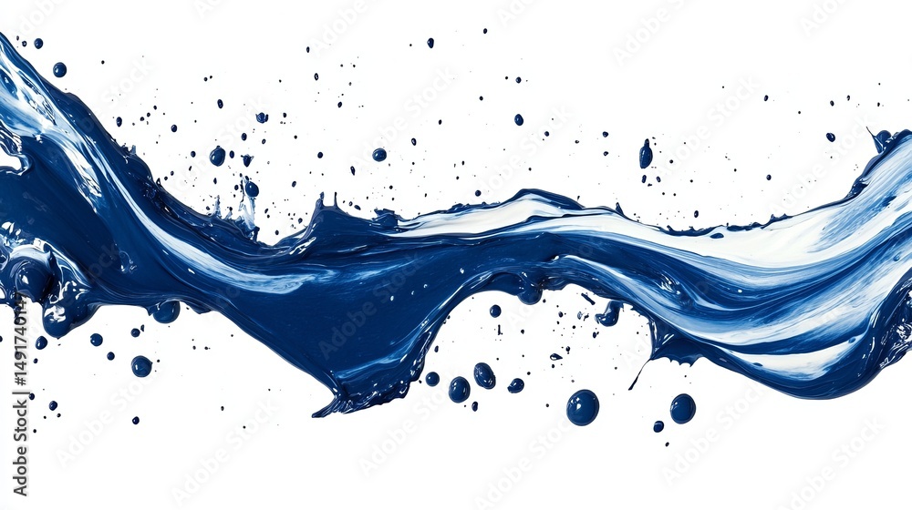 Fototapeta premium Dynamic cobalt blue liquid splash against a stark white background, showing movement and texture with droplets