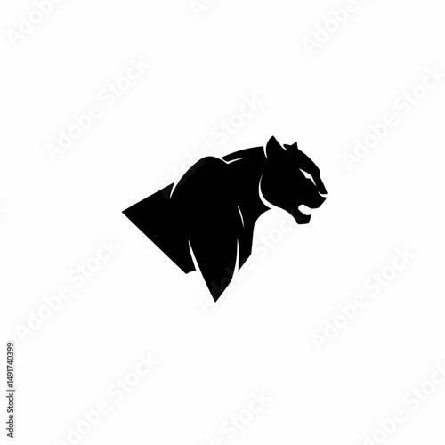 Black silhouette of a panther with glowing eyes, set on a white background