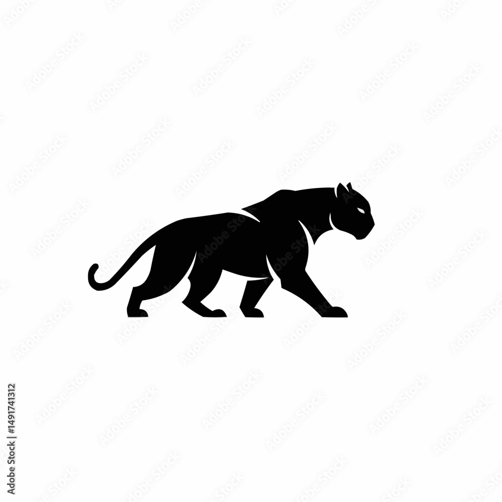 Obraz premium Striking monochrome art panther in silhouette, crouched in anticipation on white