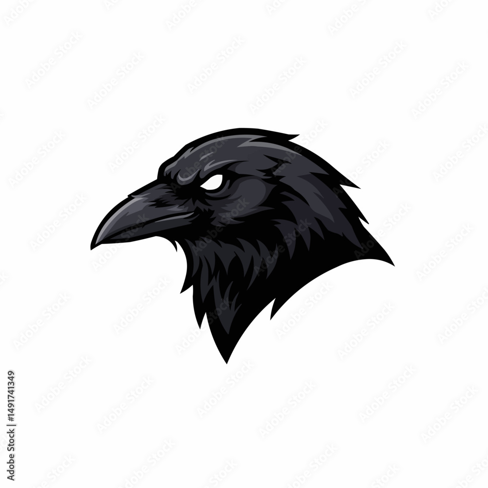 Fototapeta premium Dramatic illustration of a stylized raven head, depicted in a dark gradient tone