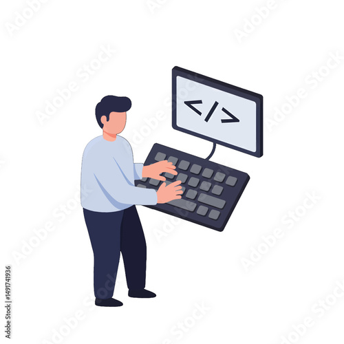Man Coding On Computer Illustration