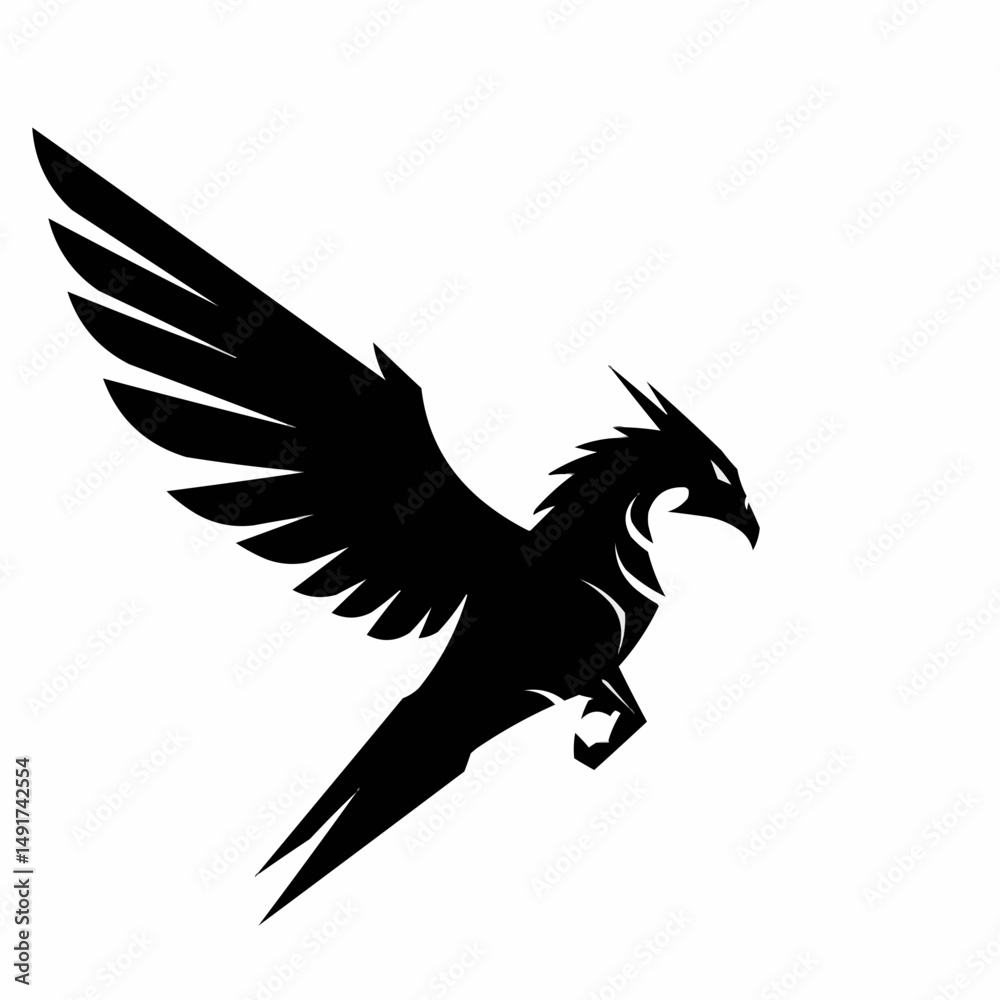 Naklejka premium Black silhouetted stylized dragon head and wing. Minimalist and sharp imagery