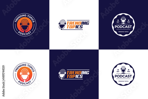 Set of podcast emblem logo design