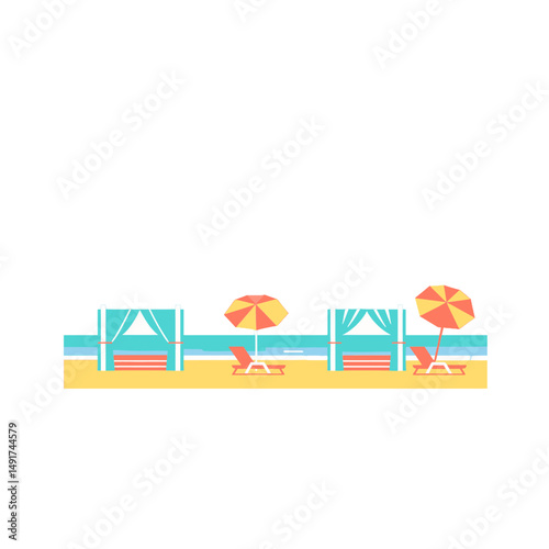 Pixel Art Beach Scene With Cabanas And Umbrellas