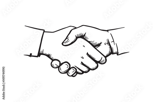 hand-drawn sketch of handshake line art