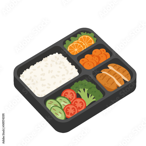 Colorful Isometric Bento Box Lunch Illustration