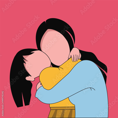 Expression of love from a daughter to her mother. Happy Mother's Day greetings. Outline style