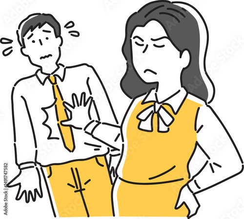 男性をドンっと押す女性社員