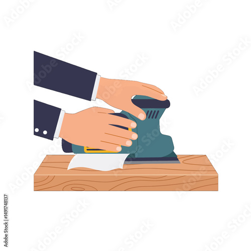 Hands Sanding Wood With Power Sander