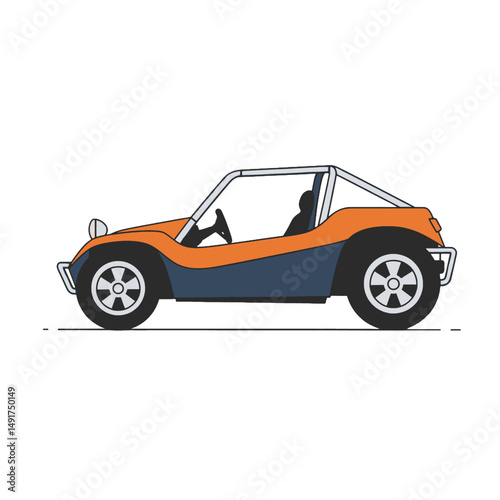 Orange And Blue Beach Buggy Side View Illustration