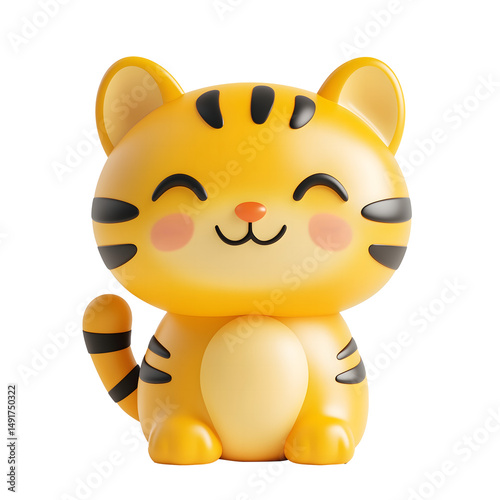 3D Render of a Cute Cartoon Golden Tiger with a Happy Face. Charming 3D-rendered golden tiger character with a smiling face