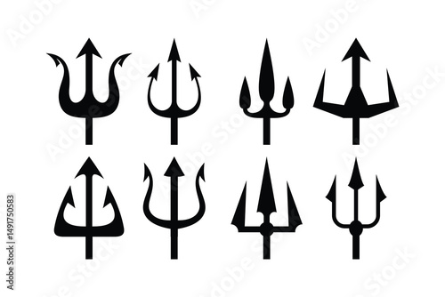 Set of silhouette trident icon logo design