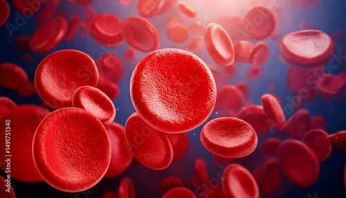 3D Illustration of Microscopic View of Flowing Red Blood Cells in Blood Stream. Medical Illustration.