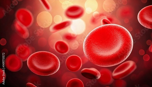 3D Illustration of Microscopic View of Flowing Red Blood Cells in Blood Stream. Medical Illustration.