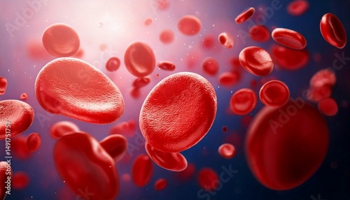 3D Illustration of Microscopic View of Flowing Red Blood Cells in Blood Stream. Medical Illustration.