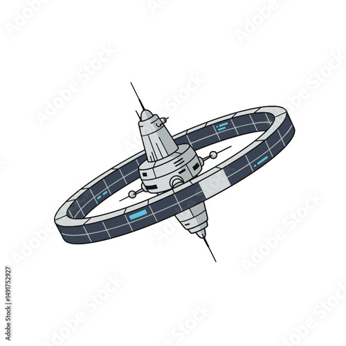 Rotating Space Station Pixel Art Illustration