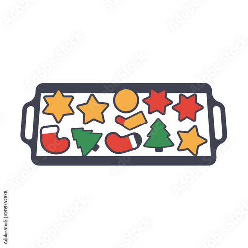Colorful Christmas Cookies On Baking Sheet