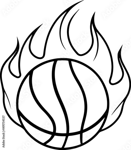 Fire basketball outline vector and illustration, coloring book page