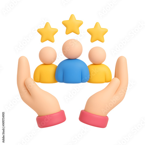 3D Render of Hands Protecting a Team with Three Stars