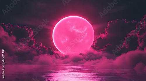 Pink moonlit night sky digital art