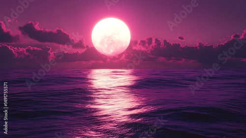 Pink moonlit ocean landscape