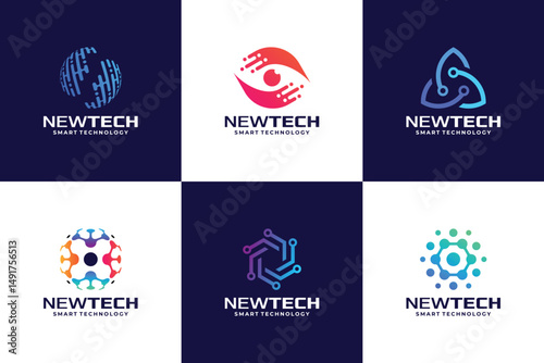 Set of connection technology logo design. Circuit tech logo
