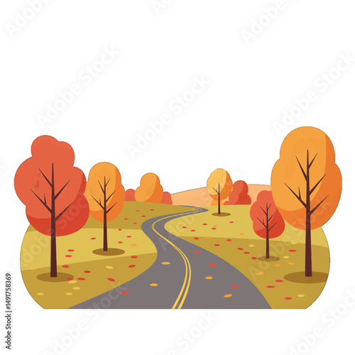 Autumn Road Through Colorful Foliage