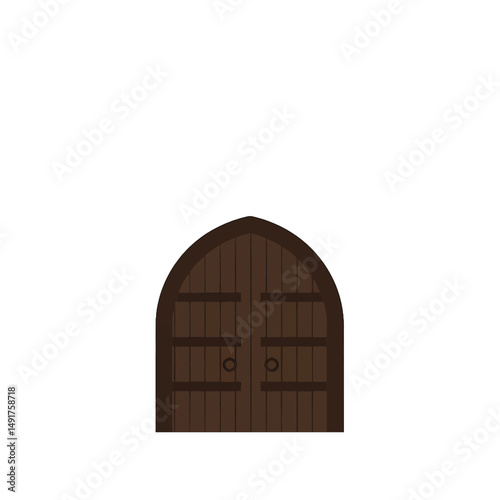 Dark Wooden Archway Door Illustration