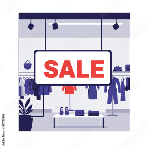 Stylish Fashion Store Display With Sale Sign