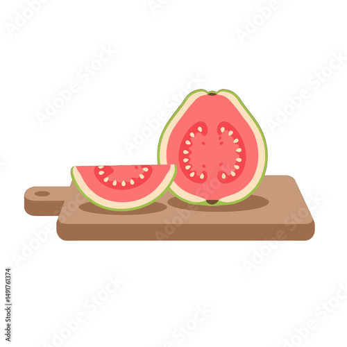 Pixel Art Guava Slices On Wooden Cutting Board