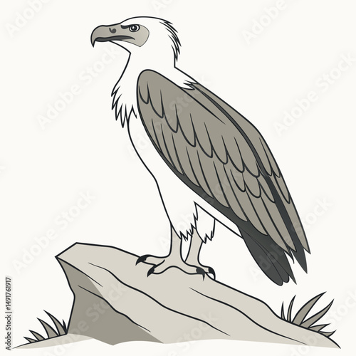 Philippine eagle perched on rock isolated on white background, a national symbol