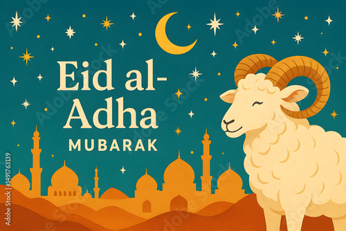Eid al-Adha Mubarak: Sheep and Festive Greeting