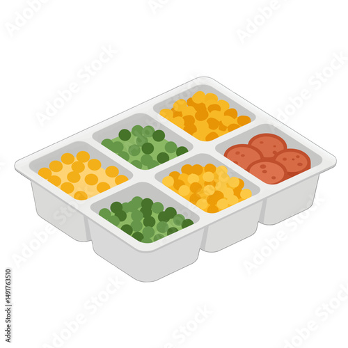 Assorted Frozen Vegetables And Meatballs In Tray