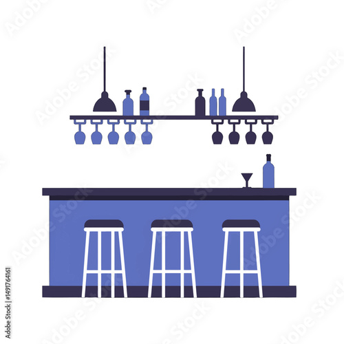 Pixel Art Bar Interior Design With Blue Counter