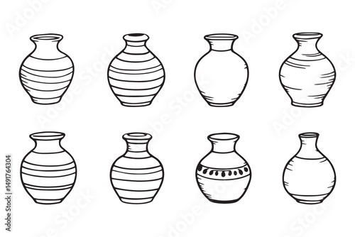 clay vase or pot line art and black color 