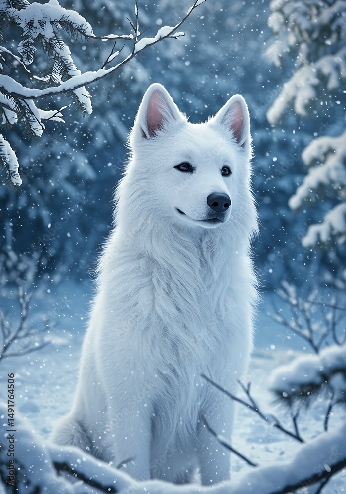 Fototapeta premium Winter's Embrace: A Digital Painting of Serenity
