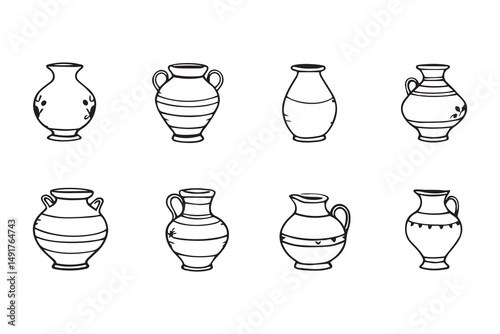 clay vase or pot line art and black color 