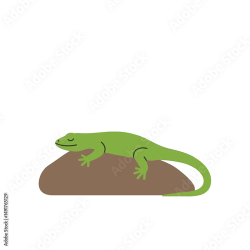 Cartoon Lizard Resting On Brown Rock