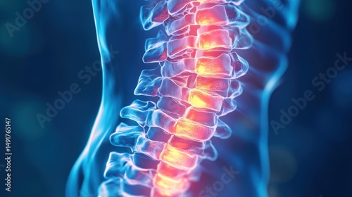 Visualization of spinal column with highlighted area showing pain region