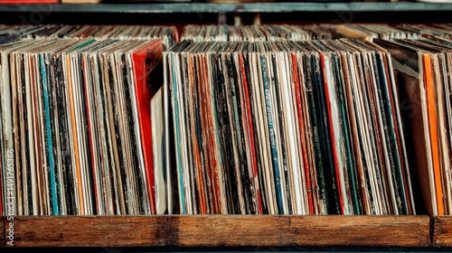 Vintage vinyl record collections in record store